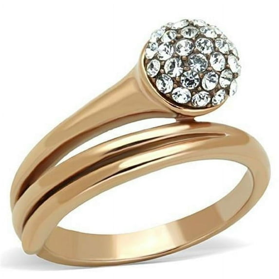 Women IP Rose Gold Stainless Steel Ring with Top Grade Crystal in Clear - Size 9