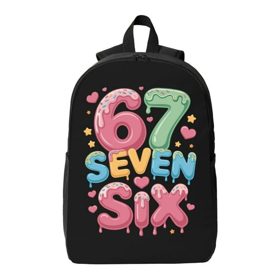 Women Ice Cream 67 School Bag for School and Travel, Six Seven 6 7 Two-Way Zippers Breathable Shoulder Straps, Backpack with Side Pocket 100 Day for School - Teen Unisex