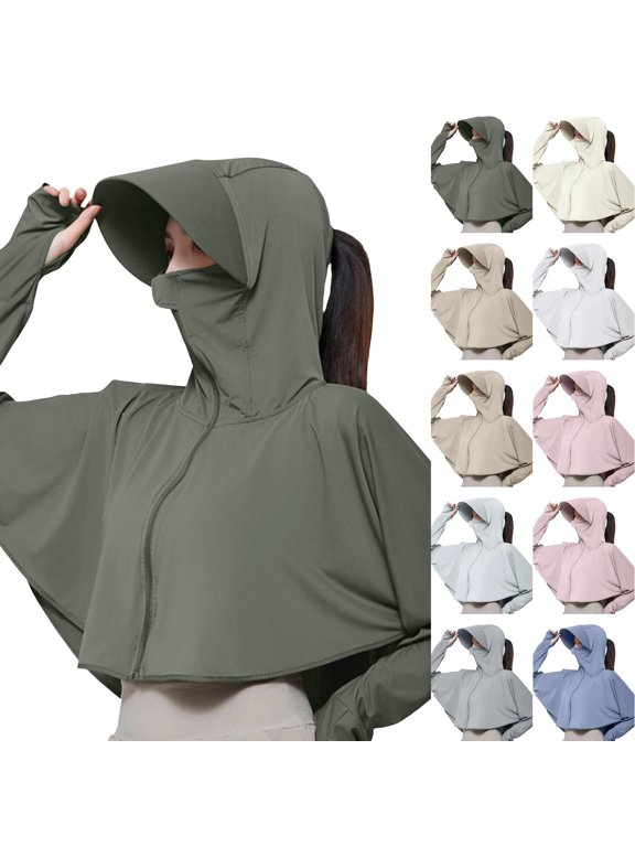 Women's UPF Sun Protection Cooling Windbreaker Hooded Cape Shrug Jacket for Outdoor Cycling Driving