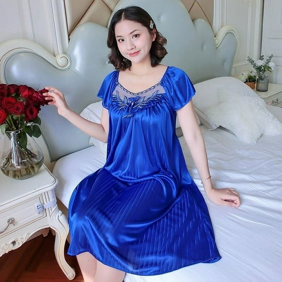 Women Ice Silk Sleepwear Set Nightdress Homewear Nightwear Pyjamas Female Lace Sleepwear V-neck Nightgown Plus Size 4XL 100kg