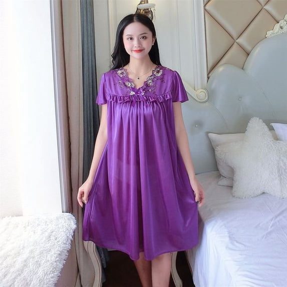 Women Ice Silk Sleepwear Set Nightdress Homewear Nightwear Pyjamas Female Lace Sleepwear V-neck Nightgown Plus Size 4XL 100kg
