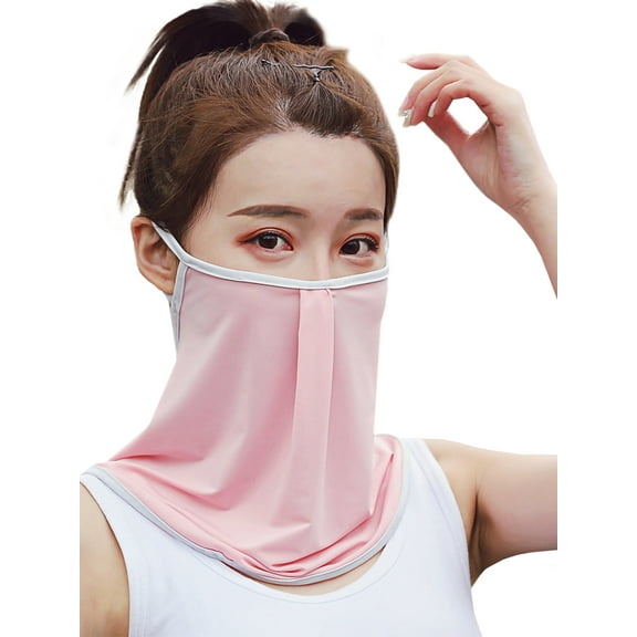 Women Ice Silk Sun Proof Face Mask Neck Shield Gaiter Scarf Breathable Balaclava Bandana, Pink, One Size