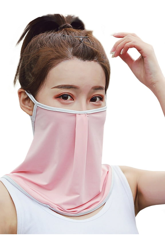 Women Ice Silk Sun Proof Face Mask Neck Shield Gaiter Scarf Breathable Balaclava Bandana, Pink, One Size