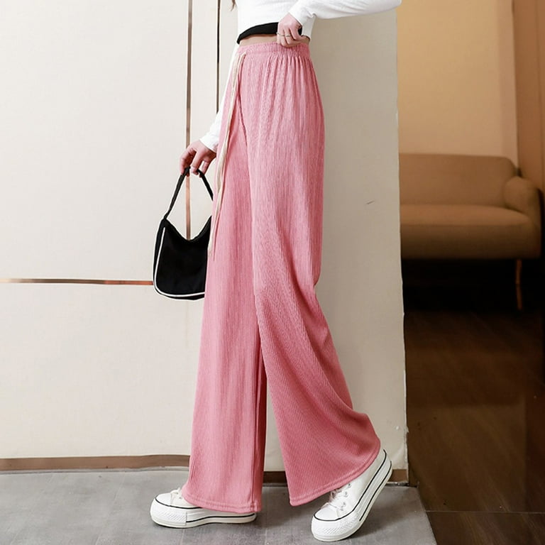 Women Ice Silk Wide-Leg Pants Cool Summer Loose Casual