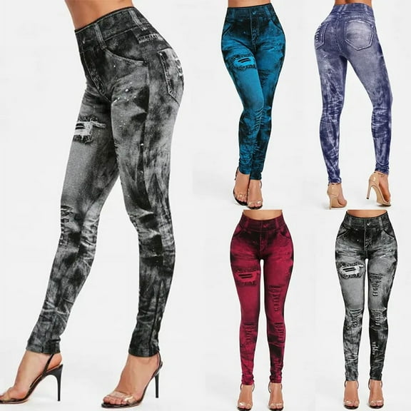 New Women Imitation Jeans Stretch Leggings Fashion Sexy Slim Push Up Lady Gym Leggings Causal Simple High Waist Streetwear Leggings