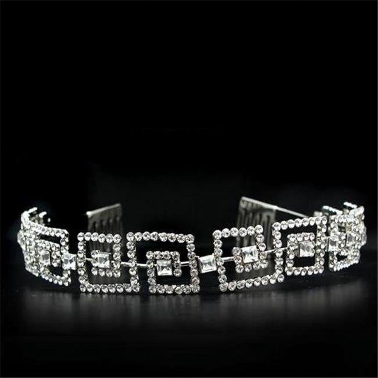 Women Imitation Rhodium Brass Tiaras & Hair Clip with Top Grade Crystal in Clear