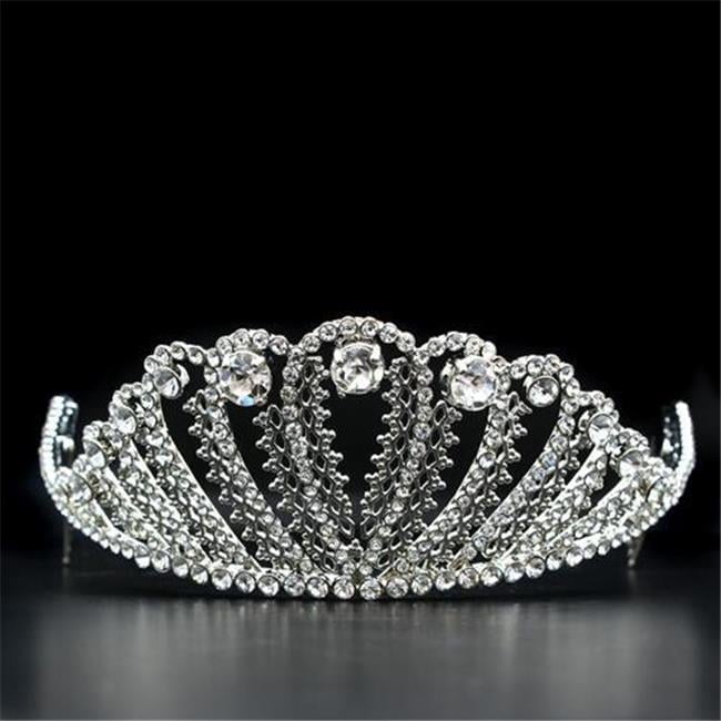 Women Imitation Rhodium Brass Tiaras & Hair Clip with Top Grade Crystal in Clear