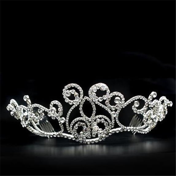 Women Imitation Rhodium Brass Tiaras & Hair Clip with Top Grade Crystal in Clear