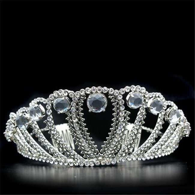 Women Imitation Rhodium Brass Tiaras & Hair Clip with Top Grade Crystal in Clear