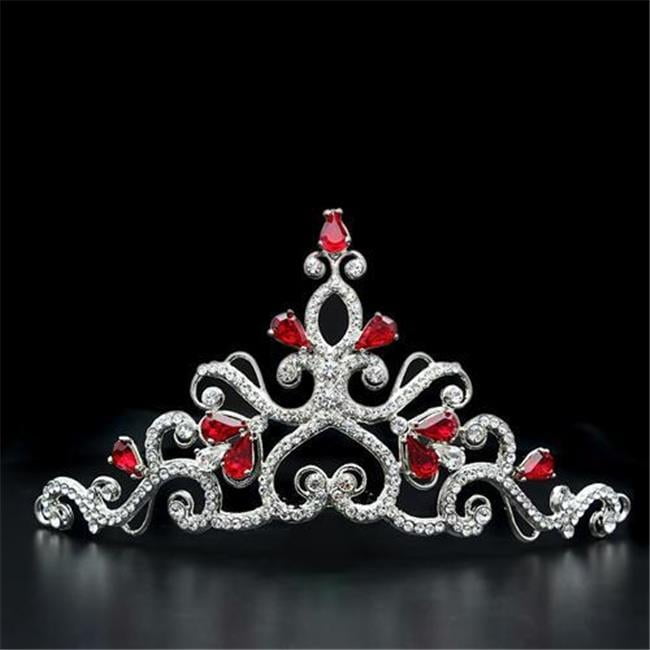 Women Imitation Rhodium Brass Tiaras & Hair Clip with Top Grade Crystal in Ruby