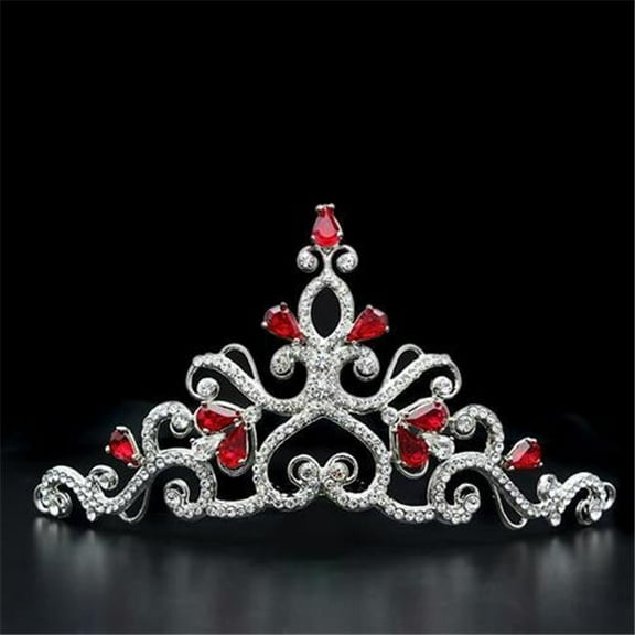 Women Imitation Rhodium Brass Tiaras & Hair Clip with Top Grade Crystal in Ruby