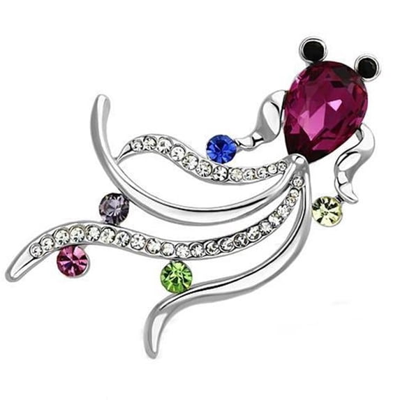 Women Imitation Rhodium White Metal Brooches with Synthetic in Fuchsia