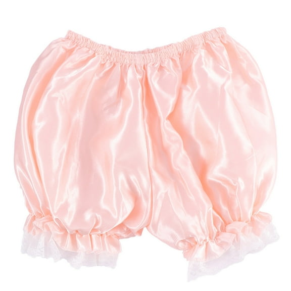 Women Imitation Silk Bloomers Ruffles Lace Trim Panties Victorian Pumpkin Shorts