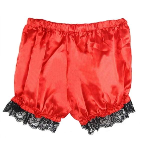 Women Imitation Silk Bloomers Ruffles Lace Trim Panties Victorian Pumpkin Shorts