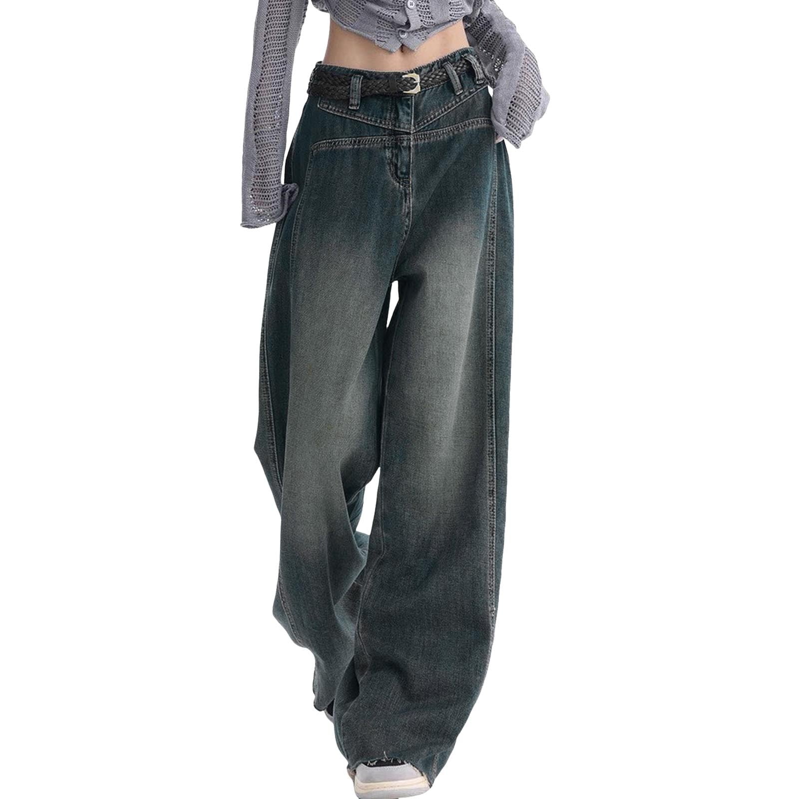 Retro Cement Wide-Leg Female 2025 New High-Waisted Thin Loose Straight Drag Jeans