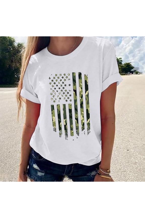 Women Independence Day Crewneck Short Sleeve Tshirt USA Patriotic Graphic Tops Summer Lightweight Beach Shirt Daily Outdoor Sporting Tees