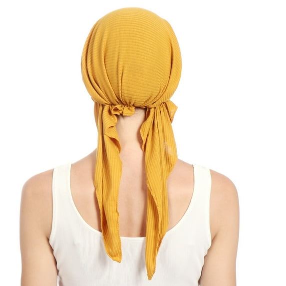 Women India Beading Stretch Turban Hat Cotton Hair Tail Head Scarf Wrap