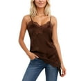 thumbnail image 1 of Women Inner Tank Tops Sleeveless Lace Trim Vest Camisole Shirts Coffee XS, 1 of 4