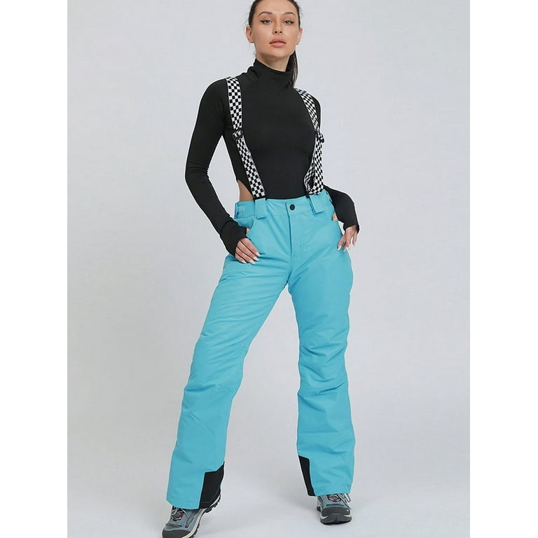 Women Insulated Snow Pants Waterproof Outdoor Ski Bibs with Adjustable  Checkered Suspenders Blue XL