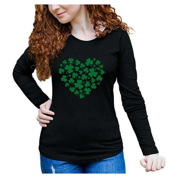 Women Irish Shamrock Green Clovers Heart St Patricks Day Pride Proud Irish Gift Long Sleeve T Shirt