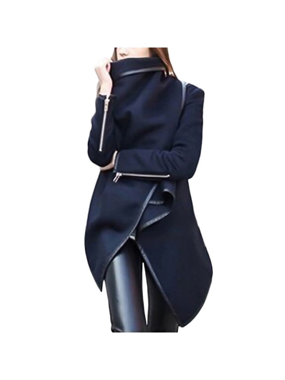 Women Irregular Bow Zippers Sleeve Long Warm Coat Wool Jacket Windbreaker Ladies Jackets Outerwear Women Juniors Casual Jackets of Jacket Women Jacket Warm Leather Jacket Women under 30 Womens Leather