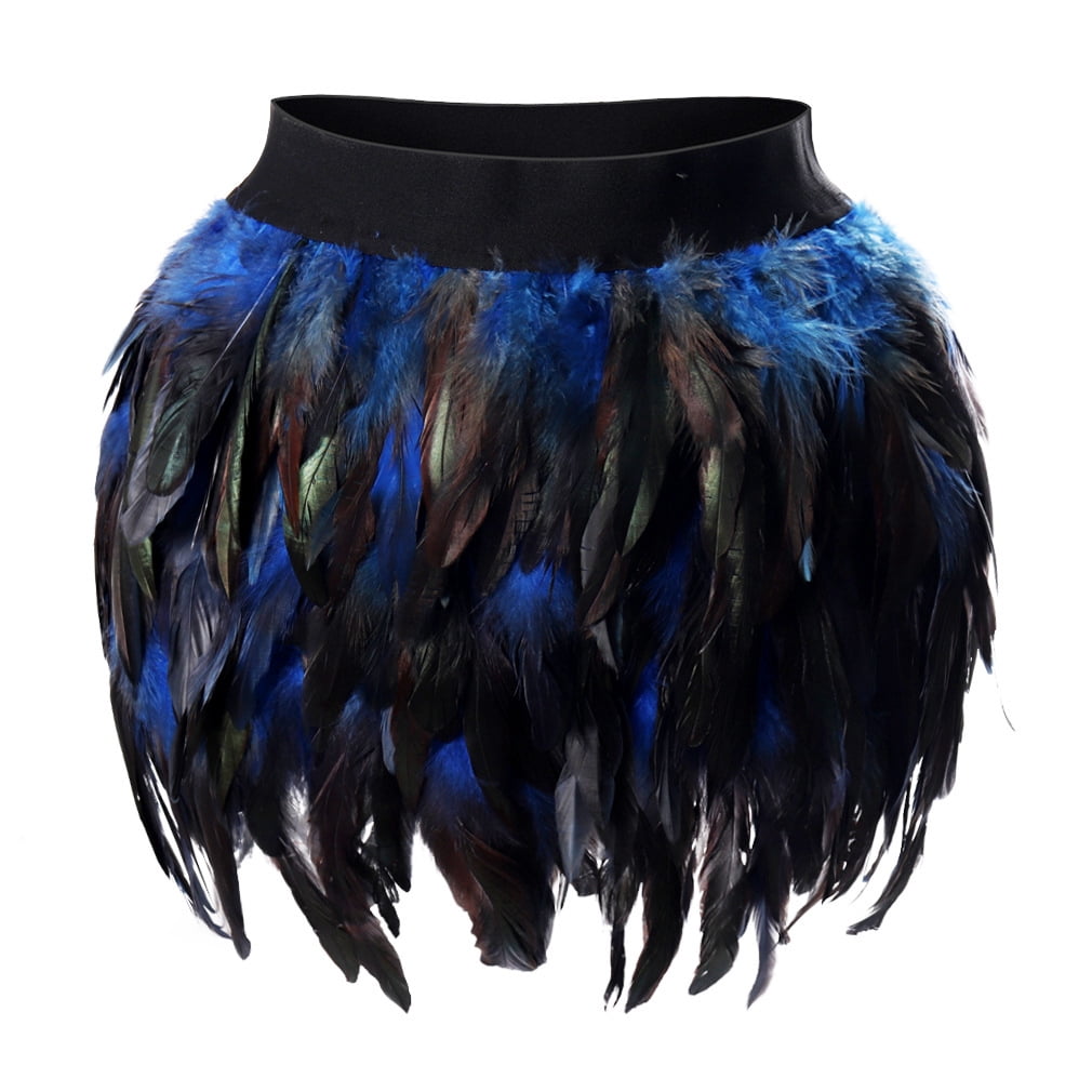 Women Irregular Feather Mini Skirt, Gothic Fluffy Feather Skirt with ...
