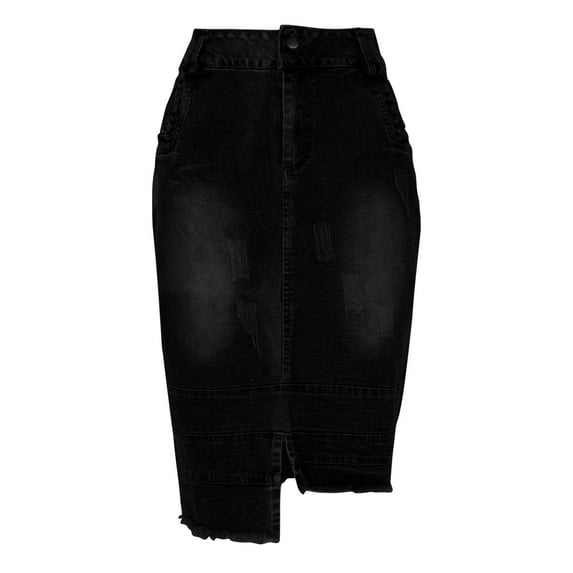 Women Irregular Hem Jean Skirts High Waisted Denim Dress Skirt Fashion Pockets Knee Dress