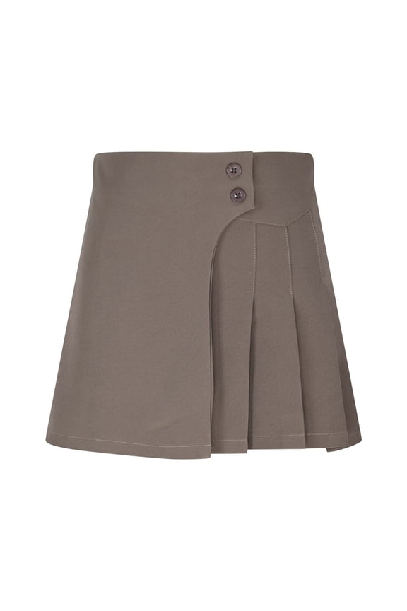 Women Irregular Pleated Skirts with Underneath Shorts Solid Color Button Casual Shorts High Rise A-Line Skorts Scooter Skirt Business office Skort Shorts