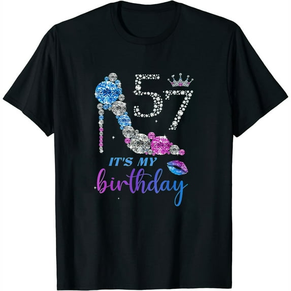 Women It's My 57th Purple Shoe Crown Happy 57th birthday T-Shirt Black