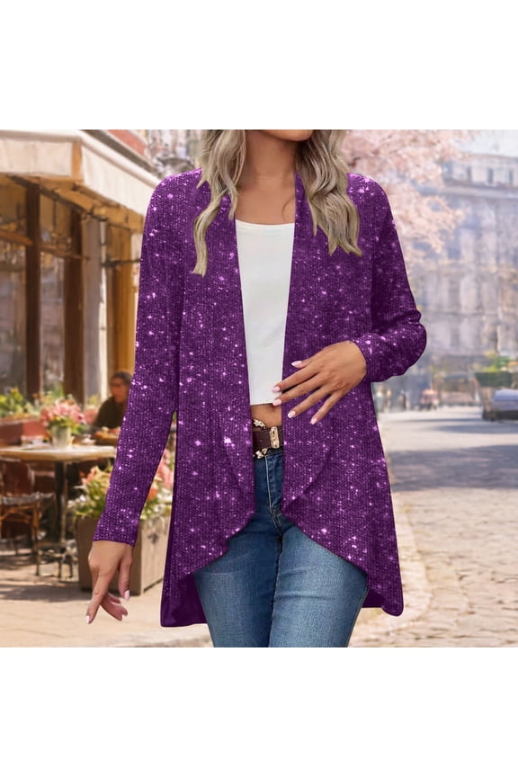 Women Jacket, 2026 New Casual Color Hooded Pocket Long Sleeved Sweater Jacket with Sequins, Made of Polyester, Stylish for Party and Daily Wear.