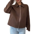 thumbnail image 1 of Women Jacket Casual Lapel Long Sleeve Zip Up Cropped Coats Trendy Outwear Fall Winter Streetwear Brown L, 1 of 7