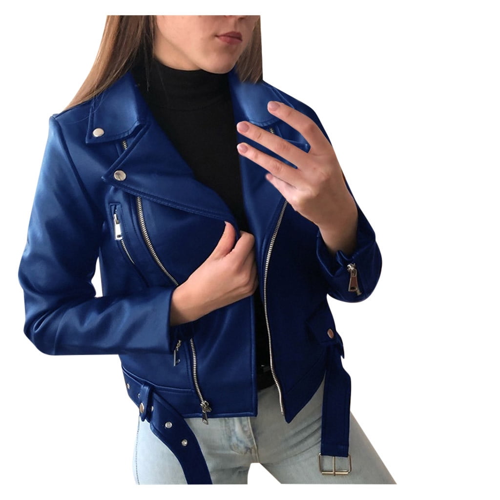 Royal Blue Women Premium Biker Fashion Leather Jacket – Jacket Hunt