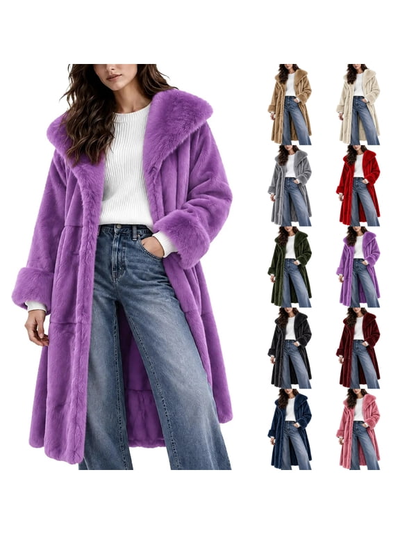 Women Jacket Faux Fur Long Winter Lined Fuzzy Fleece Coat Oversized Front Long Cardigan Warm Comfy Outwear Jackets,Fashion Outfits Fashion Clothing