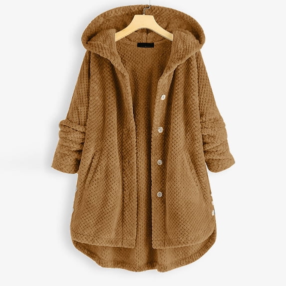 Women Jacket Fur, Plus Size Fleece Coats for Women, Women's Cute Cat Ear Hooded Sherpa Jacket Outwear Buttton Down Fuzzy Hoodie Tops chaquetas para mujer