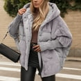 thumbnail image 1 of Women Jacket Hooded Thick Solid Padded Coat Fuzzy Wool Button Down Patchwork Coats (Grey M), 1 of 7