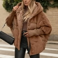thumbnail image 1 of Women Jacket Hooded Thick Solid Padded Coat Fuzzy Wool Button Down Patchwork Coats (Khaki L), 1 of 6