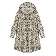 thumbnail image 1 of Women Jacket Leopard Print Irregular Hem Button Down Hooded Sweatshirt Oversise Loose Plush Outerwear Trendy Clothes, 1 of 2