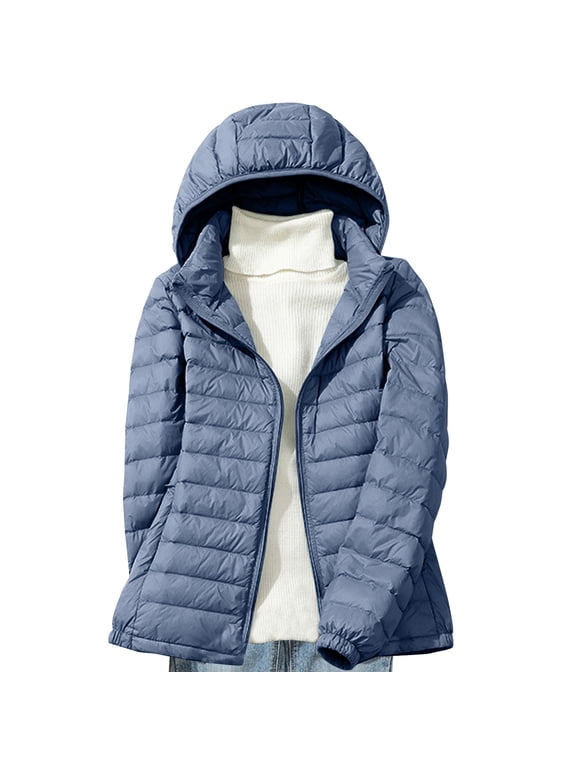 Women Down Jacket Lightweight ,Quilted Jackets for Women Long Sleeve Zip Up Jacket Coat Loose Fit Puffer Jackets Winter Warm Outwear with Pockets Blue XXL