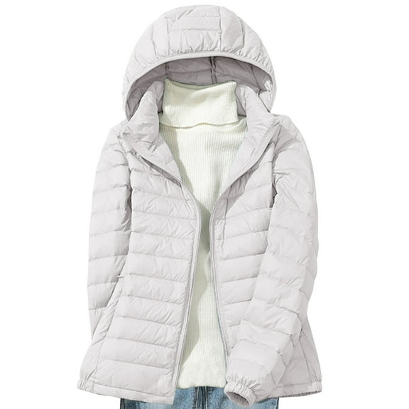 Women Down Jacket Lightweight ,Quilted Jackets for Women Long Sleeve Zip Up Jacket Coat Loose Fit Puffer Jackets Winter Warm Outwear with Pockets White XXXL