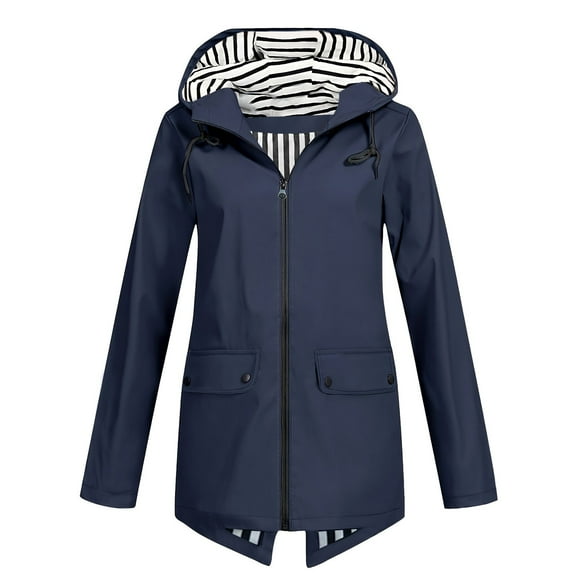 Women Jacket Outdoor Hiking Windproof Waterproof Hooded Solid Zipper Windbreaker With Pocket Lightweight Jackets