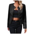 thumbnail image 1 of Women Jacket PU Leather Solid Zipper Coat Winter Warm Retro Lapel Outwear, 1 of 6
