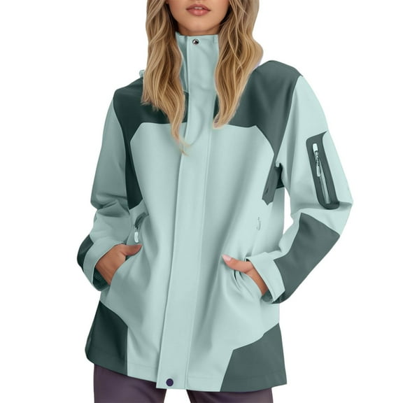 Women Jacket Patchwork Windbreaker Outdoor Hiking Camping Raincoat Oversize Windproof Waterproof Outerwear Trendy Clothes
