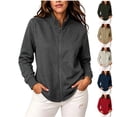 thumbnail image 1 of Women Jacket Sevevn Stand Collar Regular Fit French Terry Fabric Full Zip Long Sleeve Outerwear With Side Pockets For Commute Walking Daily Casual Wear, 1 of 6