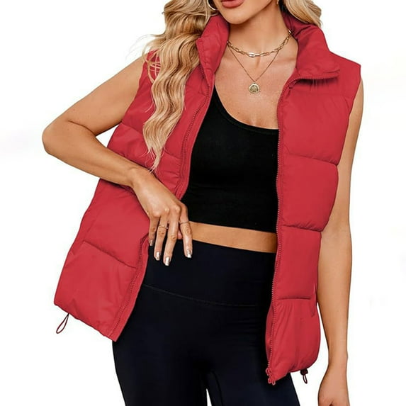Women Jacket Solid Color Sleeveless Jacket Mid To Long Style Stand Up Collar Warm Down Thick Jacket Plus Size Lightweight Jackets Puffy Cooling Vests for Woman