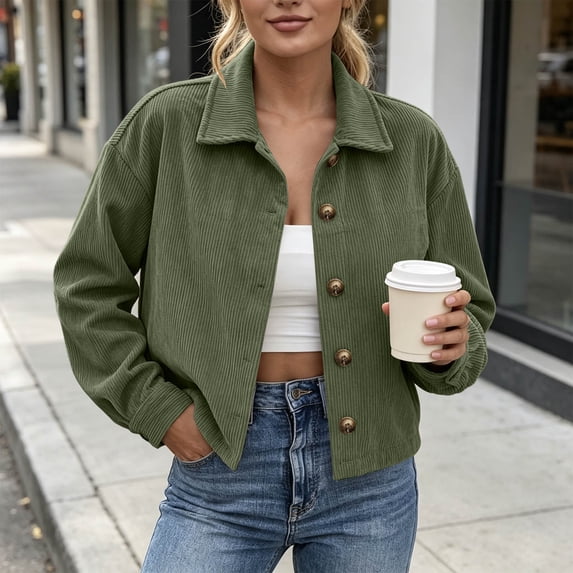 Women Jacket Top Solid Color Casual Button Front Coat Long Sleeve Fashion Loose Fit Daily Casual Outerwear for Home Leisure Wear
