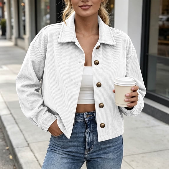 Women Jacket Top Solid Color Casual Button Front Coat Long Sleeve Fashion Loose Fit Daily Casual Outerwear for Home Leisure Wear