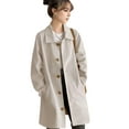 thumbnail image 1 of Women Jacket Turn-down Collar Long Sleeves Button-down Windbreaker Loose Pockets Mid Length Outdoor Travel Commuting Overcoat, 1 of 7
