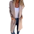 thumbnail image 1 of Women Jacket Turn-down Collar Pockets Solid Color Open Stitch Loose Thermal Long Sleeved Commuting Dating Spring Fall Winter Coat, 1 of 8