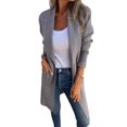 thumbnail image 1 of Women Jacket Turn-down Collar Pockets Solid Color Open Stitch Loose Thermal Long Sleeved Commuting Dating Spring Fall Winter Coat, 1 of 8