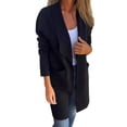 thumbnail image 1 of Women Jacket Turn-down Collar Pockets Solid Color Open Stitch Loose Thermal Long Sleeved Commuting Dating Spring Fall Winter Coat, 1 of 8